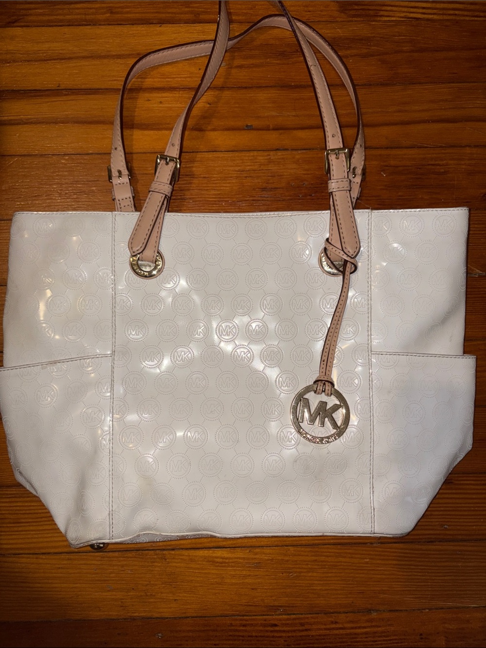 Michael Kors White Patent Tote with Leather Straps